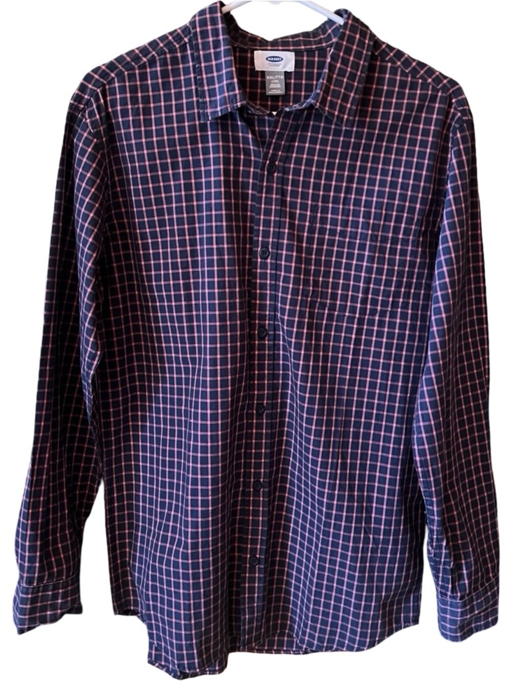 Old Navy Navy and Pink Plaid Button-Down Shirt